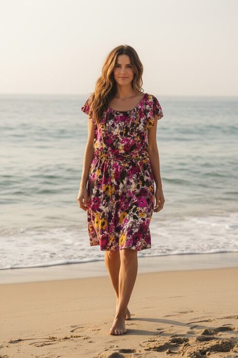 Unknown Dresses & Skirts - Kohls Floral Dress Womens Large Multicolor Fit Flare Knee Length Flutter Sleeve